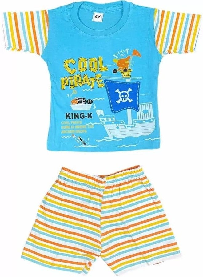Shera Regular Fit Pure Cotton Skin Friendly T-Shirt Combo for Baby 6-12 MWith Out Button(Combo of Sleeveless & Half Sleeve in Sky Blue Color) - Image 3