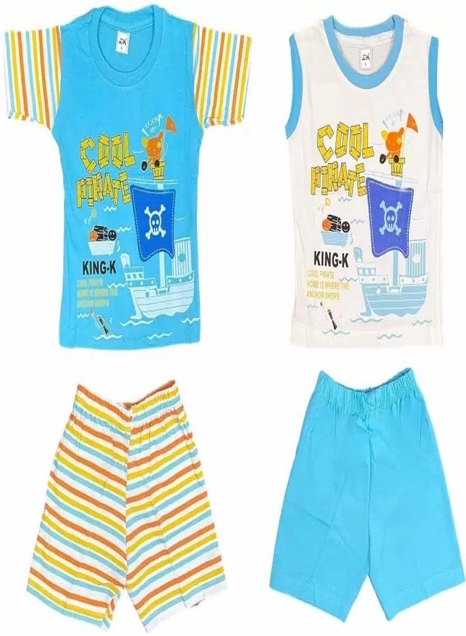 Shera Regular Fit Pure Cotton Skin Friendly T-Shirt Combo for Baby 6-12 MWith Out Button(Combo of Sleeveless & Half Sleeve in Sky Blue Color) - Image 1
