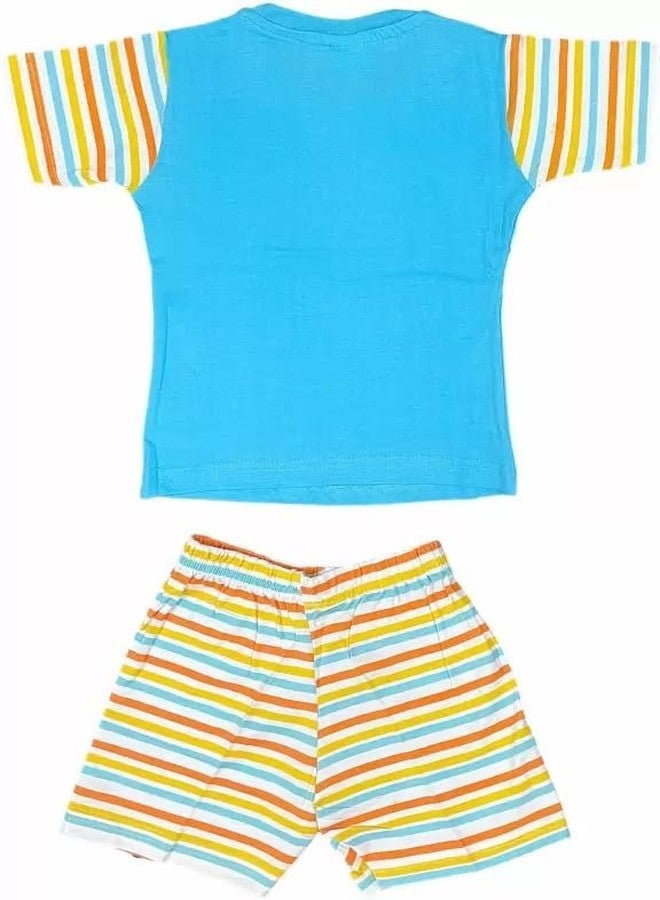 Shera Regular Fit Pure Cotton Skin Friendly T-Shirt Combo for Baby 6-12 MWith Out Button(Combo of Sleeveless & Half Sleeve in Sky Blue Color) - Image 2