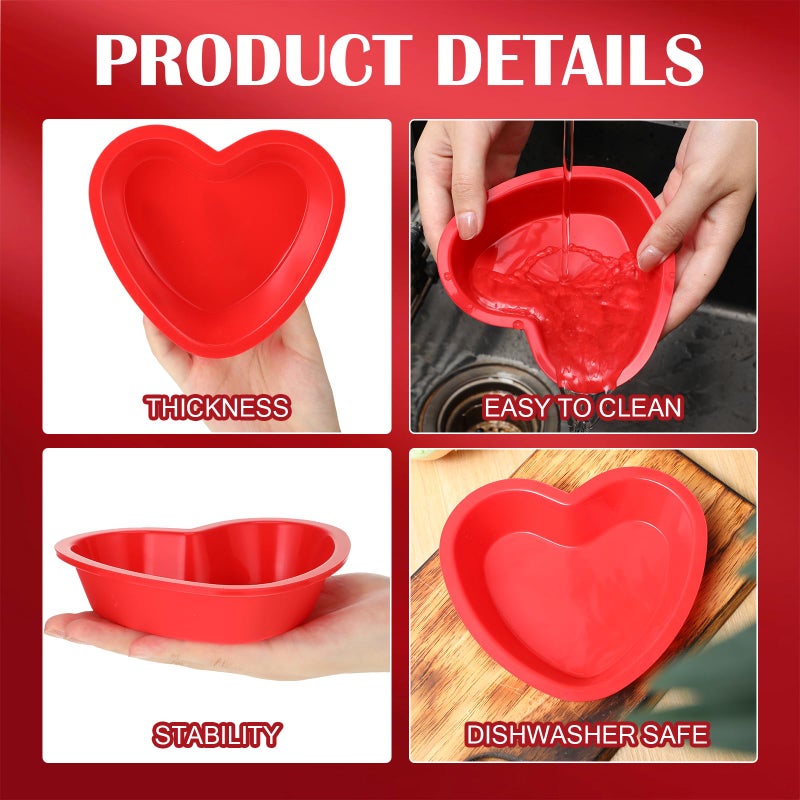 Leriton 12 Pcs Heart Cake Pan Silicone Heart Cake Molds Baking Pan Nonstick Molds for Anniversary Birthday Snack Cupcake Baking (5.5 Inch) - Image 3