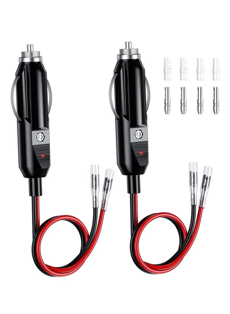 Y&D Cigarette Lighter Plug, 12V Fused Replacement Male Plug Adapter with Leads & LED Light 16AWG Extension Cable 15A Fuse (2 Pack)  - Image 1