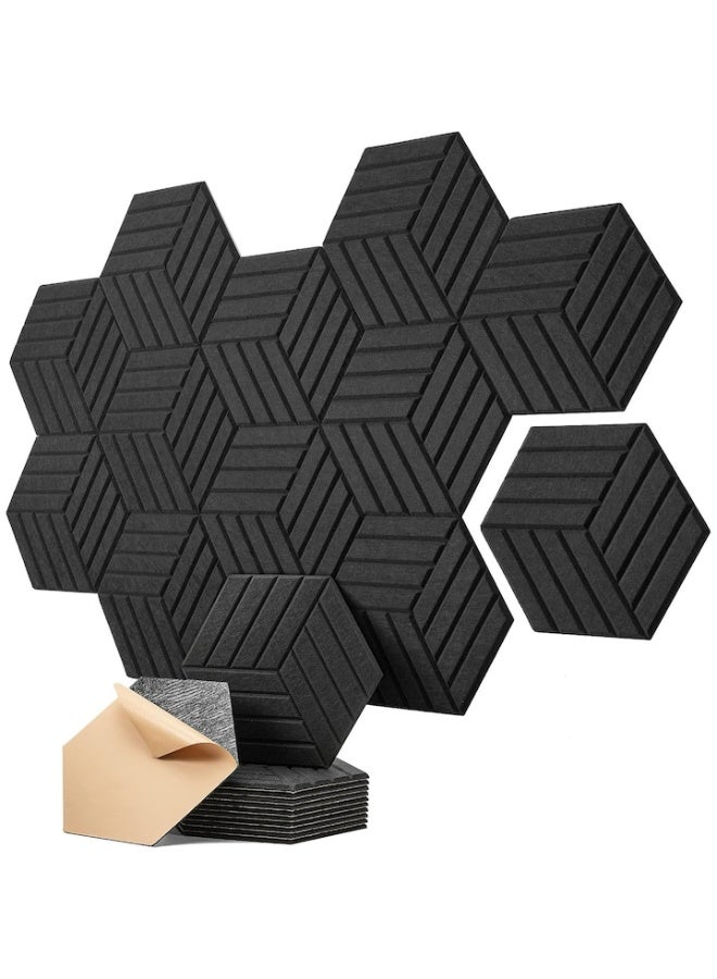 XiuWoo 12 Pack Sound Proof Foam Panels, 12X10X0.4 inch/30X26X1cm,Acoustic Panels Self-Adhesive, Soundproof Wall Panels High Density, Acoustic Panels Sound Absorbing for Wall Decoration and Acoustic Treatment-Black - Image 1