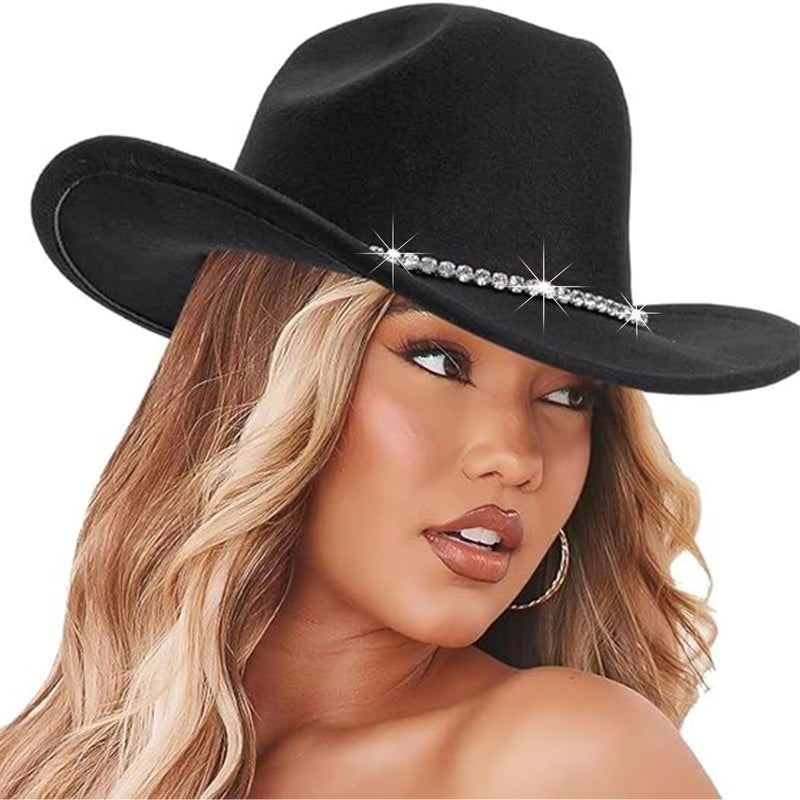 IZUS Women Sparkly-Rhinestone Western-Cowgirl-Hat Glitter-Bling Cowboy-Hat Felt-Rodeo-Hat for Disco-Party Medium/Large - Image 1