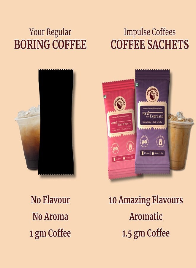 Impulse Coffees 30 Instant Coffee Sachets Combo (30 Sachets, 10 Flavours) | 100% Arabica | No Sugar Added | Hot & Cold Coffee Powder | Festive & Corporate Gift Pack || Freeze Dried || 1.5g x 30 Sachets | 45g - Image 3