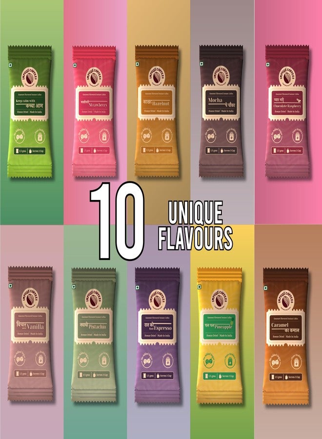 Impulse Coffees 30 Instant Coffee Sachets Combo (30 Sachets, 10 Flavours) | 100% Arabica | No Sugar Added | Hot & Cold Coffee Powder | Festive & Corporate Gift Pack || Freeze Dried || 1.5g x 30 Sachets | 45g - Image 2