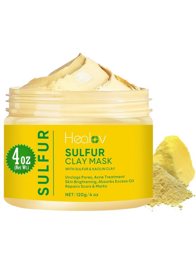 Healov Sulfur Face Mask - All Natural Sulfur Facial Clay Mask - Glowing Skin Mask For Acne, Spots, Oily Skin - Sulfur Acne Mask Absorbs Excess Oil and Unclogs Pores - Sulfur Mask Skincare - Image 1