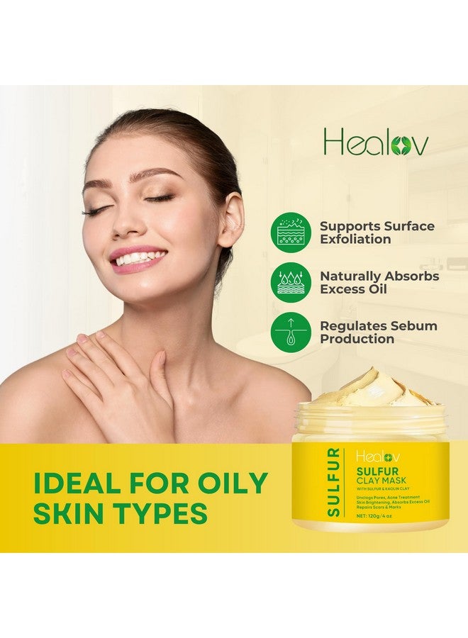 Healov Sulfur Face Mask - All Natural Sulfur Facial Clay Mask - Glowing Skin Mask For Acne, Spots, Oily Skin - Sulfur Acne Mask Absorbs Excess Oil and Unclogs Pores - Sulfur Mask Skincare - Image 2