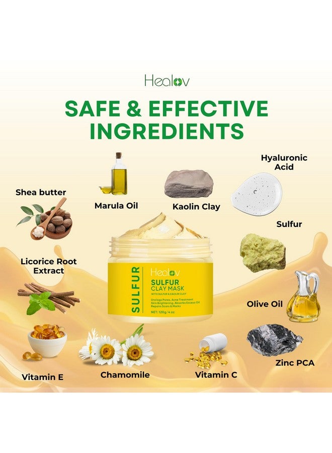 Healov Sulfur Face Mask - All Natural Sulfur Facial Clay Mask - Glowing Skin Mask For Acne, Spots, Oily Skin - Sulfur Acne Mask Absorbs Excess Oil and Unclogs Pores - Sulfur Mask Skincare - Image 5
