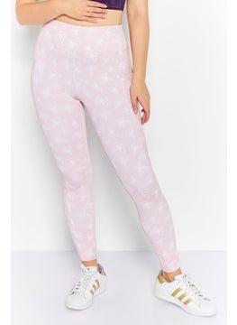 Women Allover Print Leggings, Pink