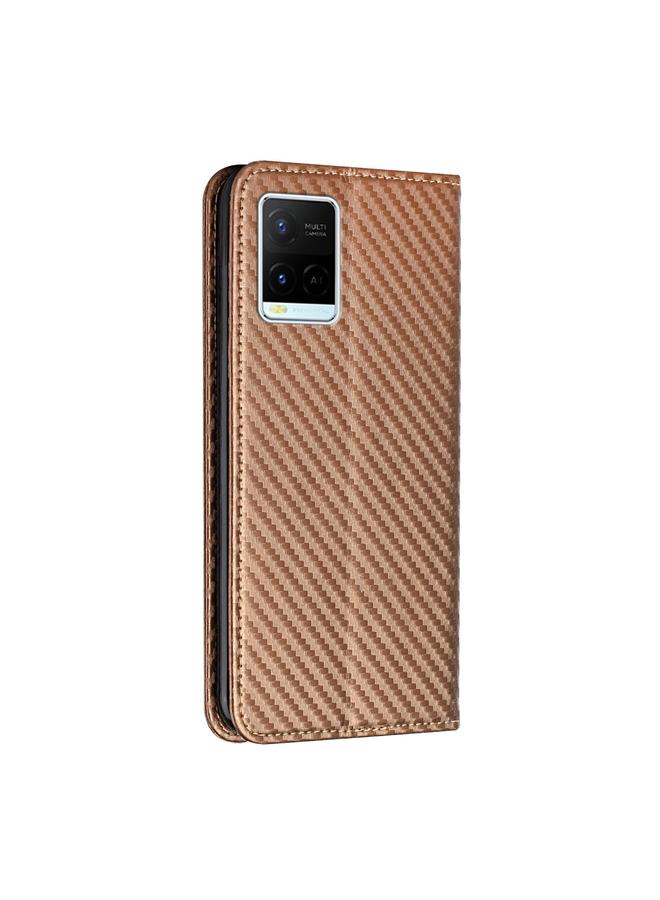 erorex Case For vivo Y21 Carbon Fiber Texture Flip Holder Leather Phone Case - Image 3