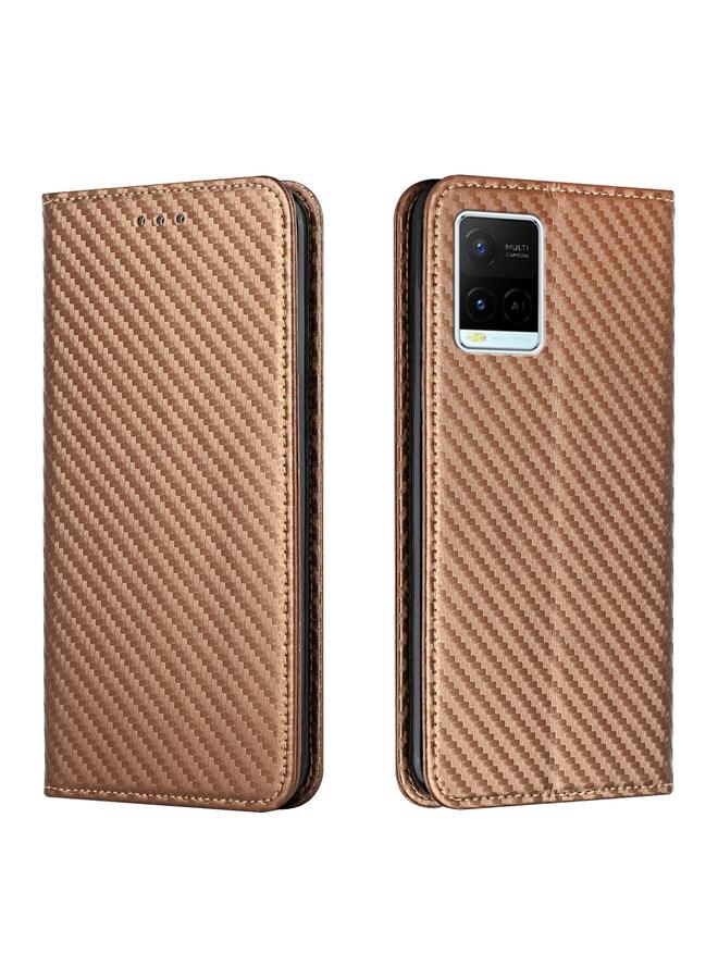 erorex Case For vivo Y21 Carbon Fiber Texture Flip Holder Leather Phone Case - Image 1