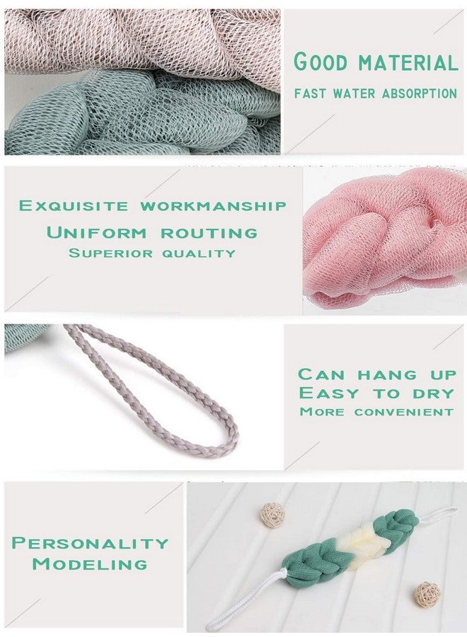AARainbow 4 Packs Long Stretch Back Sponge With Rope Handles Back Scrubber Bath Shower Mesh Sponge Exfoliating Body Scrub Stretch Braided Loofah For Men And Women (B-1 Grey+1 Green+1 Pink+1 Coffee) - Image 3