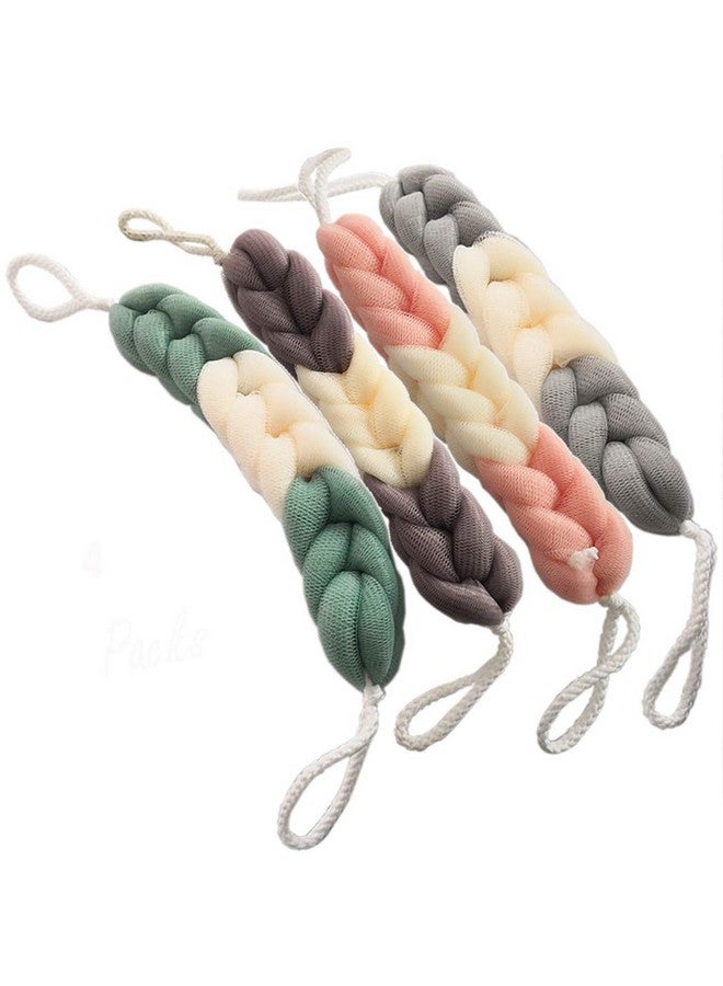 AARainbow 4 Packs Long Stretch Back Sponge With Rope Handles Back Scrubber Bath Shower Mesh Sponge Exfoliating Body Scrub Stretch Braided Loofah For Men And Women (B-1 Grey+1 Green+1 Pink+1 Coffee) - Image 1