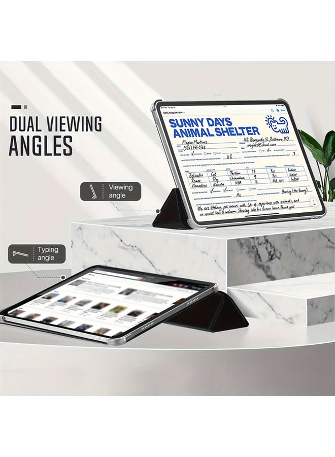 PU Black Trifold Flip Case for Samsung Tab A9 SM X110 X115 Transparent Back Stand Cover - Image 4