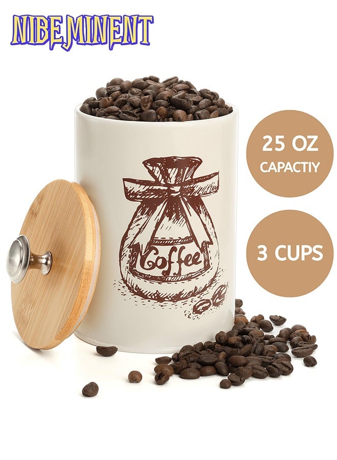 NIBEMINENT Canister Sets for Kitchen Counter, 25 Oz Coffee Sugar Tea Canister Set, Metal Vintage Kitchen Container 3 Pack, Food Storage Containers with Bamboo Lid, Farmhouse Decor, Beige  - Image 3