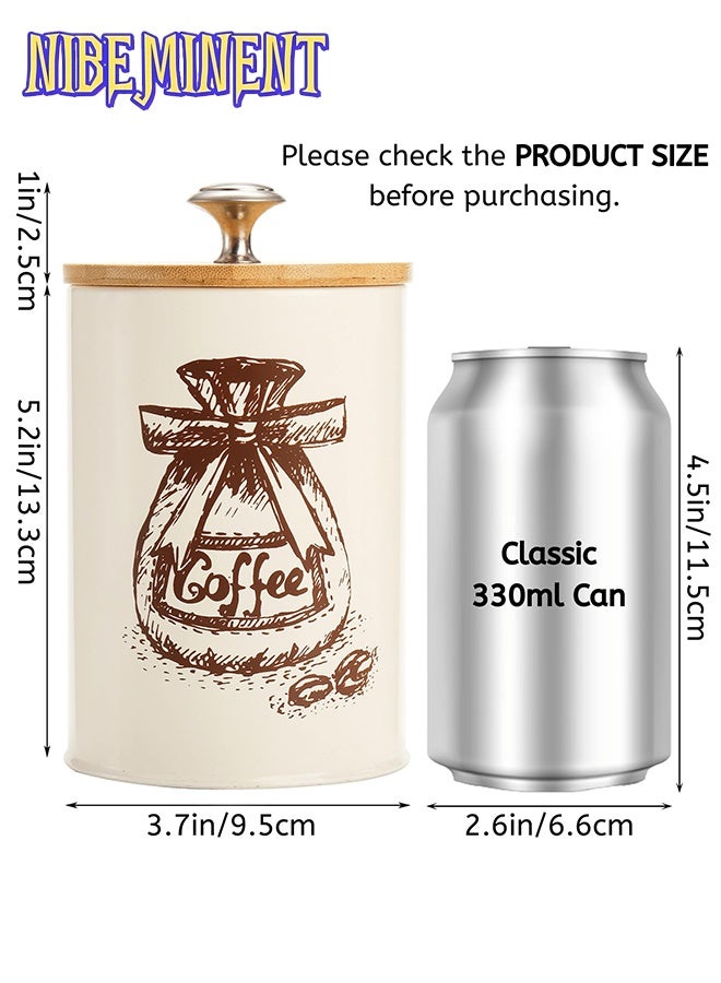 NIBEMINENT Canister Sets for Kitchen Counter, 25 Oz Coffee Sugar Tea Canister Set, Metal Vintage Kitchen Container 3 Pack, Food Storage Containers with Bamboo Lid, Farmhouse Decor, Beige  - Image 2