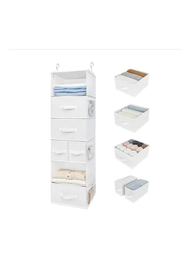 Durable Material Hanging Closet Organizer Foldable 6 Shelf Clothes Organization with Drawers For Underwear, Socks, Drawers for Big Items (Grey) - Image 1
