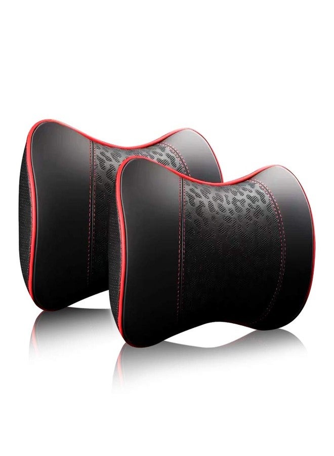 HAOTULE Car Leather Neck Pillows, Neck Rest Cushions,100% Memory Foam Cervical Support, Comfortable Travel car Seats and Home Office Soft Pillows, Red a Set (2 pcs) - Image 1