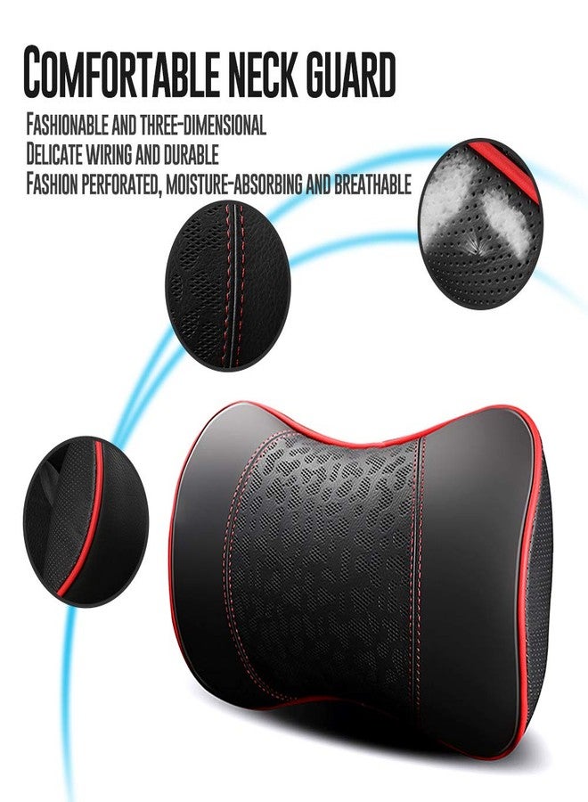 HAOTULE Car Leather Neck Pillows, Neck Rest Cushions,100% Memory Foam Cervical Support, Comfortable Travel car Seats and Home Office Soft Pillows, Red a Set (2 pcs) - Image 4