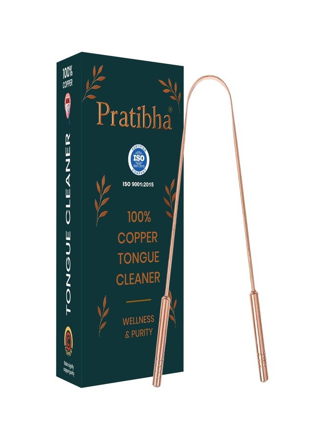 PRATIBHA منظف اللسان النحاسي براتيبها بمقبض مزدوج | مكشطة لسان من النحاس الصلب النقي للعناية بالفم، للاستخدام المنتظم، والسفر، والمنزل | أداة تنظيف لسان معدنية قابلة لإعادة الاستخدام للرجال والنساء (عبوة من قطعة واحدة) - Image 1