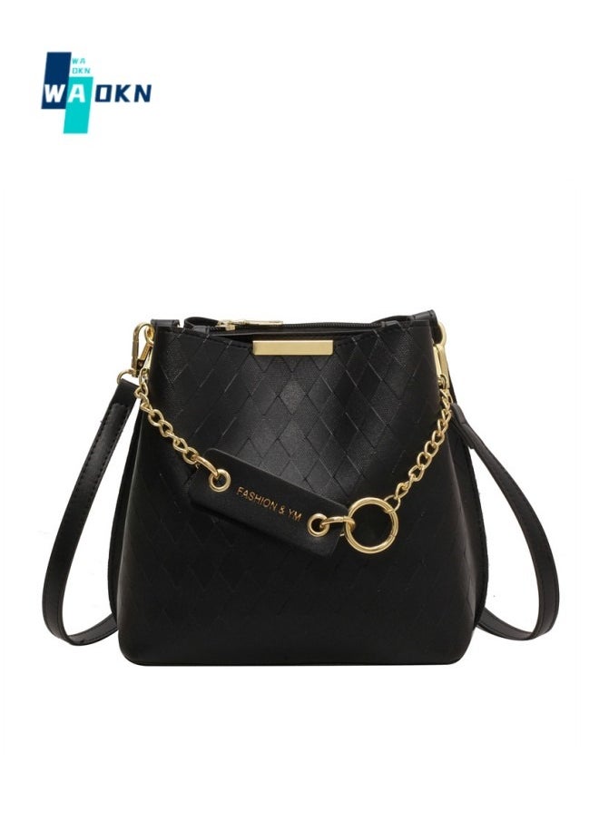 WAOKN - Women's New Simple and fashionable Large-capacity Shoulder Bag, Girls' Diamond Plaid Crossbody Bag Handbag, PU Leather Bucket Bag Tote Bag for Ladies(Black) - Image 1