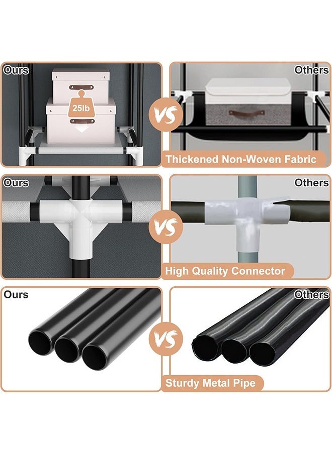 Arabest Portable Bedroom Wardrobe Grey/White 130x175x45cm - Image 5