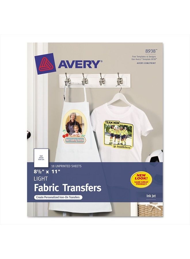 Avery Printable Heat Transfer Paper for Light Fabrics, 8.5" x 11", Inkjet Printer, 18 Iron On Transfers (8938) - Image 1