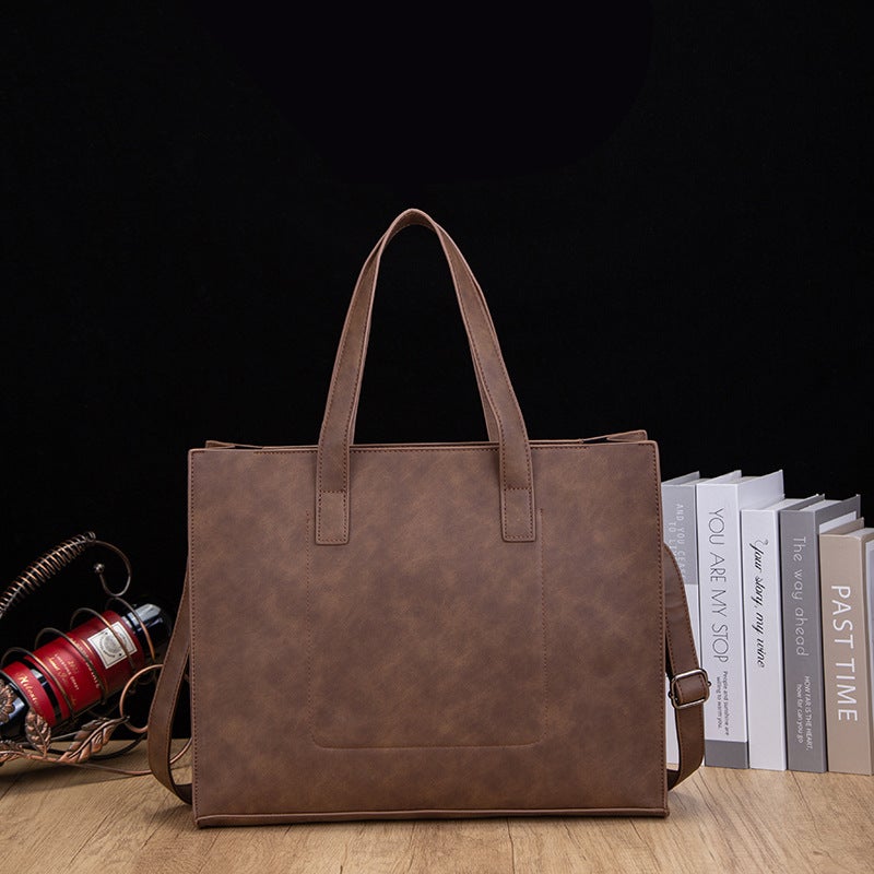 Korean Style Horizontal Fashion Pu Leather Tote Bag Trendyy Crossbody Handbag Men'S Shoulder Bag Retro Tote Bag - Image 3