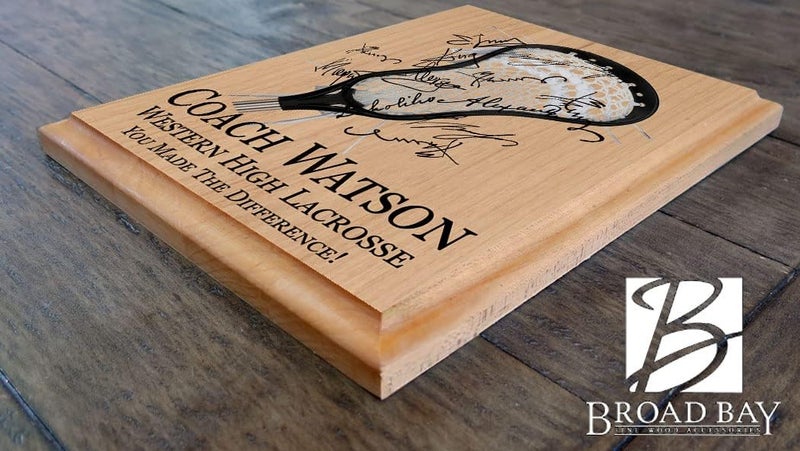 Broad Bay Lacrosse Coach Gift Plaque Signable LAX Coaches Trophy Award Plaque - Solid Wood - Made in the USA (Lacrosse Coach) - Image 3