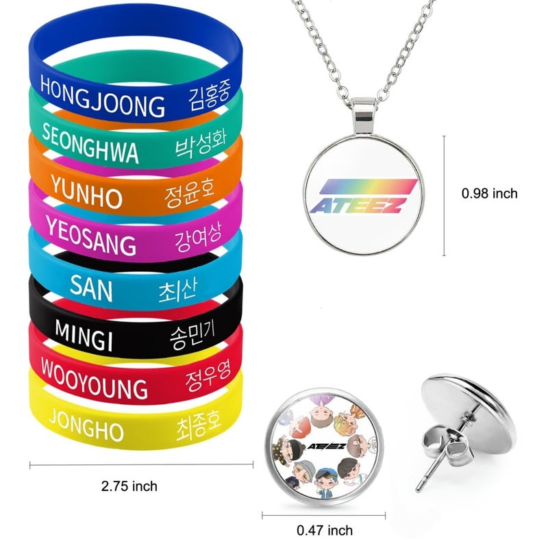 YXST YX&ST Kpop Gifts Set for Ateez, Including Drawstring Bag Backpack, Necklace, Earrings, Bracelets, Button Pins, Lanyard ID Holder, Cartoon Badge, Phone Ring Holder - Image 5
