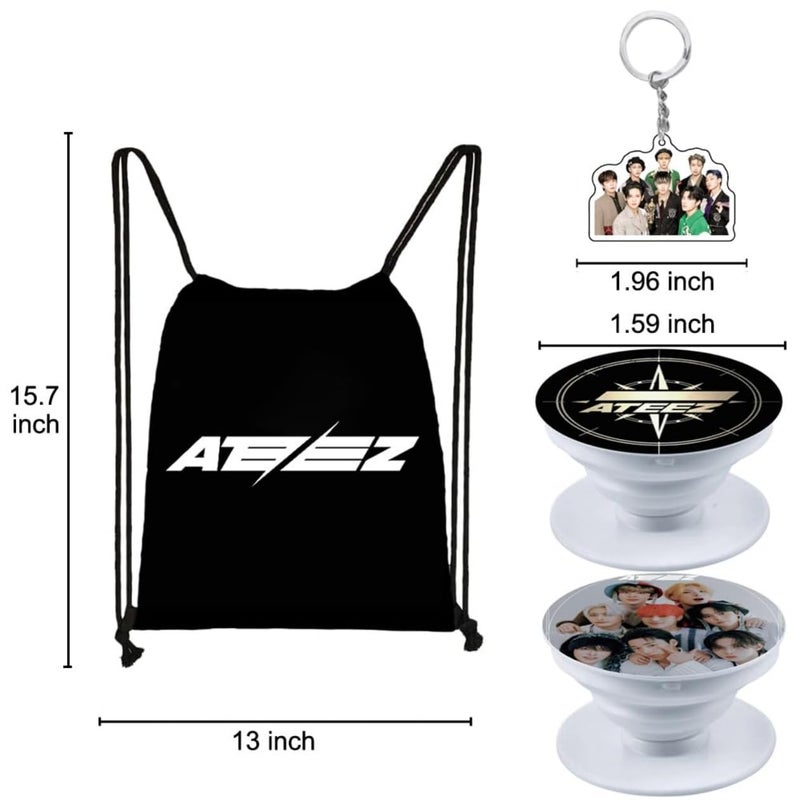 YXST YX&ST Kpop Gifts Set for Ateez, Including Drawstring Bag Backpack, Necklace, Earrings, Bracelets, Button Pins, Lanyard ID Holder, Cartoon Badge, Phone Ring Holder - Image 4
