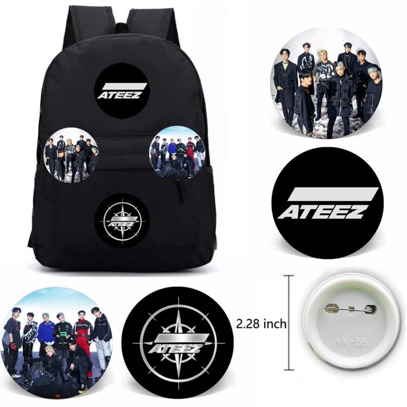 YXST YX&ST Kpop Gifts Set for Ateez, Including Drawstring Bag Backpack, Necklace, Earrings, Bracelets, Button Pins, Lanyard ID Holder, Cartoon Badge, Phone Ring Holder - Image 3