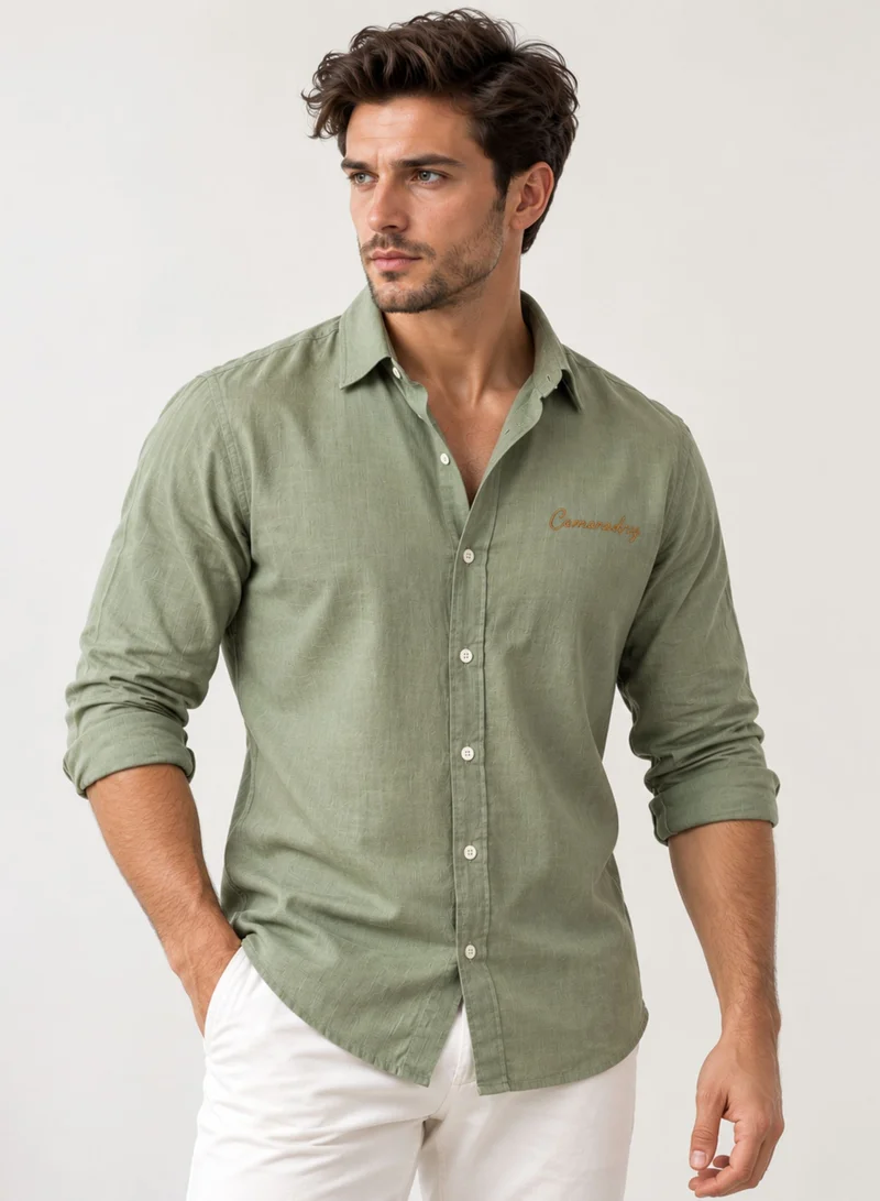 Thugfit Men's Green 100% Linen Relaxed Fit Button-Down Shirt
