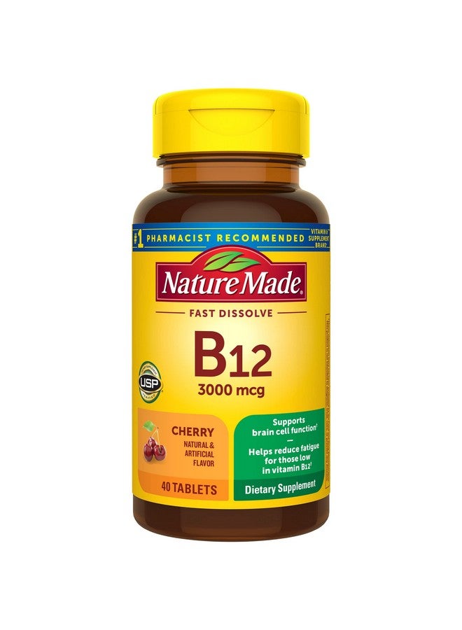 Nature Made Vitamin B12 3000 mcg, Easy to Take Sublingual B12 for Energy Metabolism Support, 40 Sugar Free Fast Dissolve Tablets, 40 Day Supply