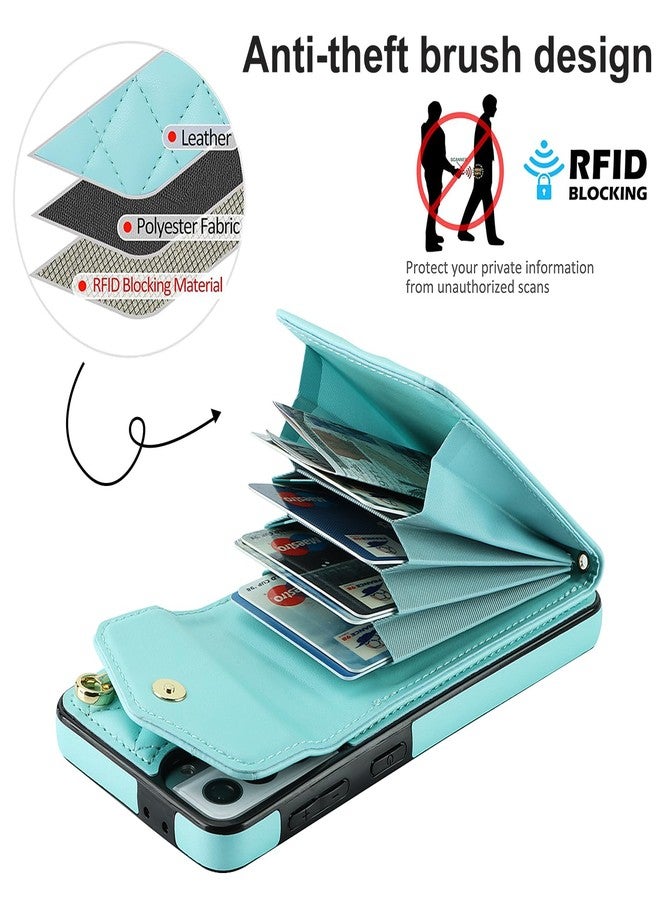 أسو ويش جراب هاتف Asuwish لهاتف سامسونج جالاكسي S21 5G بشاشة 6.2 بوصة، غطاء محفظة مع واقي شاشة من الزجاج المقوى وحزام معصم قابل للارتداء وحامل حلقي وحامل بطاقات بتقنية حجب RFID، لون أزرق مخضر للنساء والفتيات - Image 4