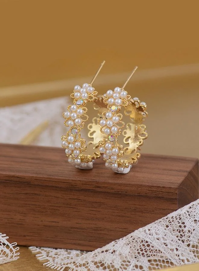 تايك تو أقراط حلقية بزهور ولؤلؤ صناعي