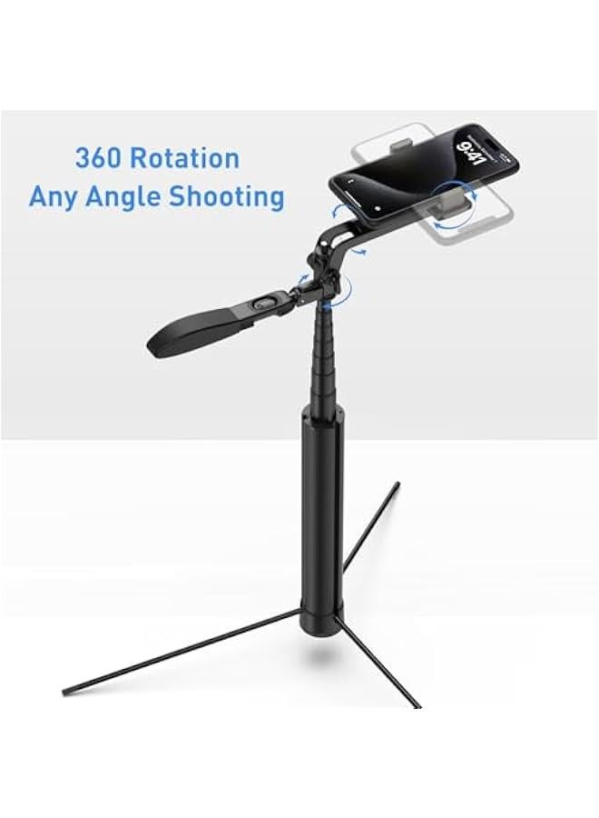 Arabest Black 72-inch Metal Tripod with Selfie Stick, Portable Travel Stand, Rechargeable Remote, 360° Rotation - Compatible with iPhone, Android, Camera  - Image 3