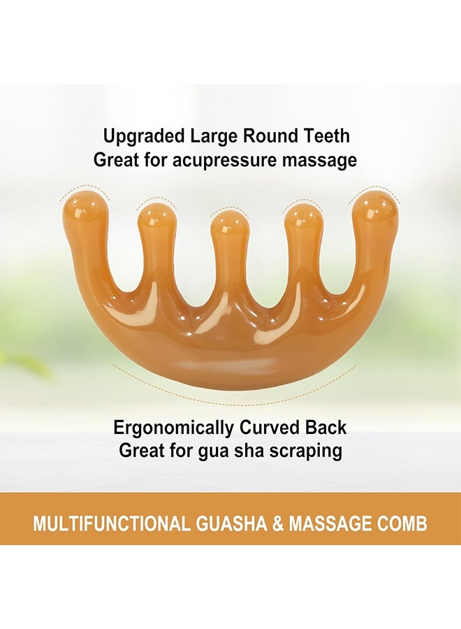 أداة تدليك فروة الرأس وأداة تدليك الرأس. مشط تدليك من الراتنج وأداة جوا شا لللفافة، تُستخدم للعناية بفروة الرأس، تعزيز نمو الشعر، تخفيف التوتر، الصداع، علاج نقاط الشريان بتقنية الوخز بالإبر، وعلاج نقاط الزناد. يأتي مع صندوق هدية وحقيبة تخزين على الطراز التقليدي (اللون الكهرماني). - Image 4