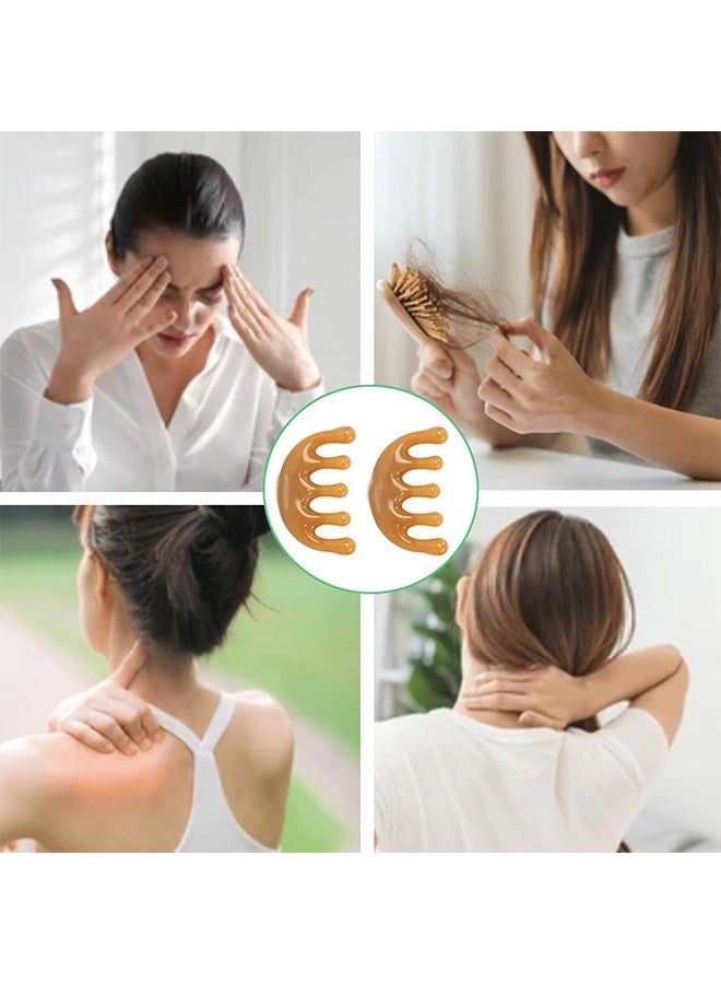 أداة تدليك فروة الرأس وأداة تدليك الرأس. مشط تدليك من الراتنج وأداة جوا شا لللفافة، تُستخدم للعناية بفروة الرأس، تعزيز نمو الشعر، تخفيف التوتر، الصداع، علاج نقاط الشريان بتقنية الوخز بالإبر، وعلاج نقاط الزناد. يأتي مع صندوق هدية وحقيبة تخزين على الطراز التقليدي (اللون الكهرماني). - Image 5