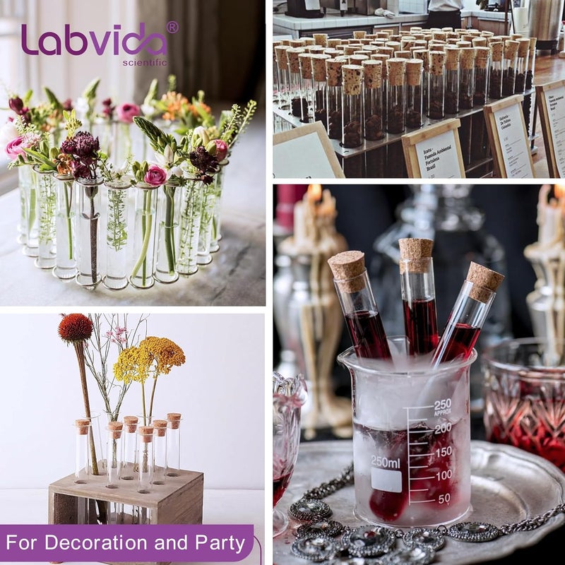 Labvida Glass Test Tubes for Plants 20pcs, 25x150mm vol. 50ml (1.69oz) Test Tube Shot Glasses with Cork Stoppers, LVH009 - Image 4