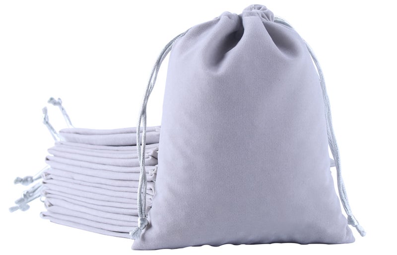 Sansam Large Velvet Drawstring Gift Bag – 10pcs Jewelry & Accessory Pouch for Bracelets, Necklaces & Gifts, Tarot Rune Bags, Purse Storage Bags, Grey - Image 1