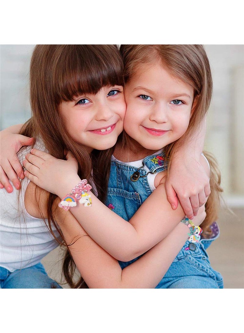 Sweet seven Colorful Unicorn Bracelet & Ring Set for Little Girls - Shiny Rainbow Crown Beaded Bracelet with Adjustable Rings. Play & Party Favors! - Image 5