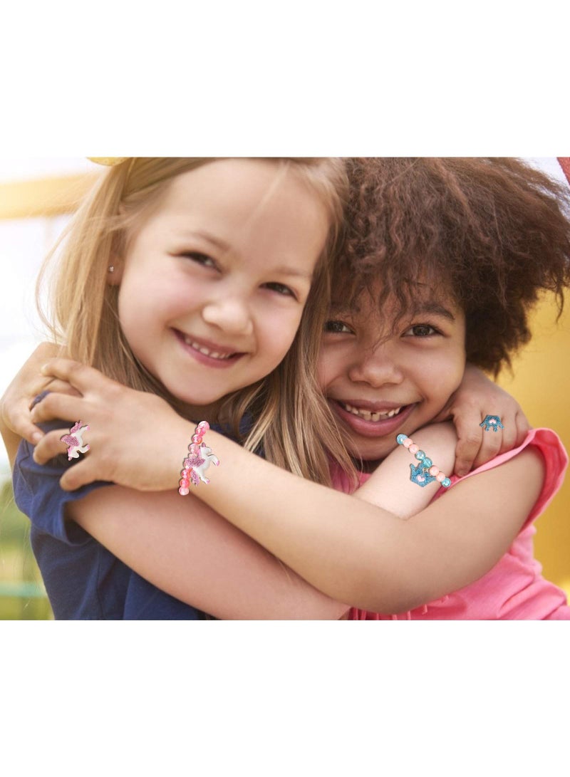 Sweet seven Colorful Unicorn Bracelet & Ring Set for Little Girls - Shiny Rainbow Crown Beaded Bracelet with Adjustable Rings. Play & Party Favors! - Image 3