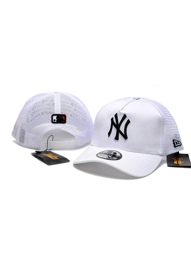 New York Yankees New Era White Trucker Mesh Adjustable MLB Baseball Cap with Black Embroidered Logo