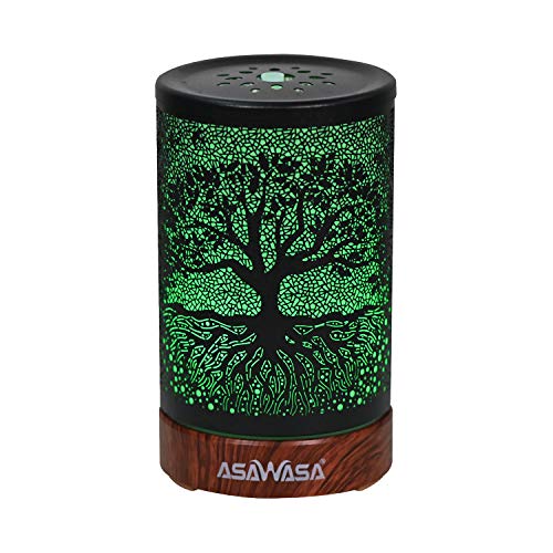ASAWASA Diffusers for Essential Oils, Essential Oil Diffuser with Waterless Auto Shut-Off, Metal Art Aromatherapy Humidifier with Multicolor Changed Night Light,Ideal for Home Gifts Spa Yoga (Banyan) - Image 1