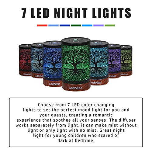 ASAWASA Diffusers for Essential Oils, Essential Oil Diffuser with Waterless Auto Shut-Off, Metal Art Aromatherapy Humidifier with Multicolor Changed Night Light,Ideal for Home Gifts Spa Yoga (Banyan) - Image 2