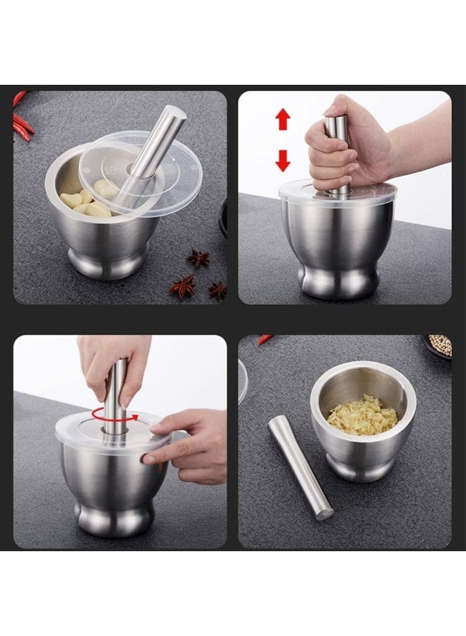 Mortar and Pestle Sets, Food Safe Mortar and Pestle for  Spices Herbs with Lid,18/8 Steel Crusher Bowl - Image 5