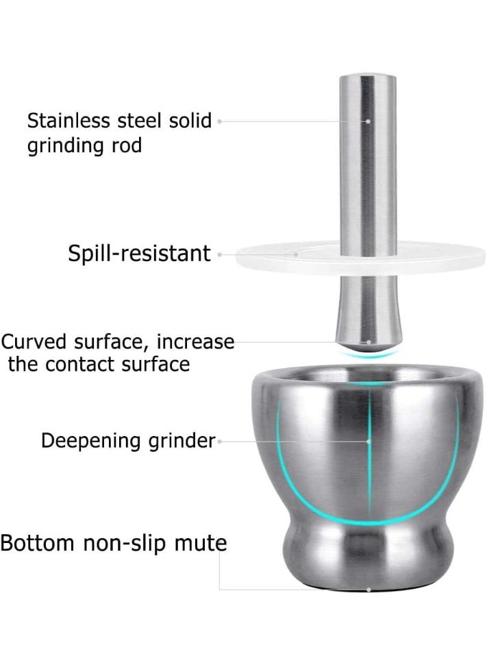 Mortar and Pestle Sets, Food Safe Mortar and Pestle for  Spices Herbs with Lid,18/8 Steel Crusher Bowl - Image 3