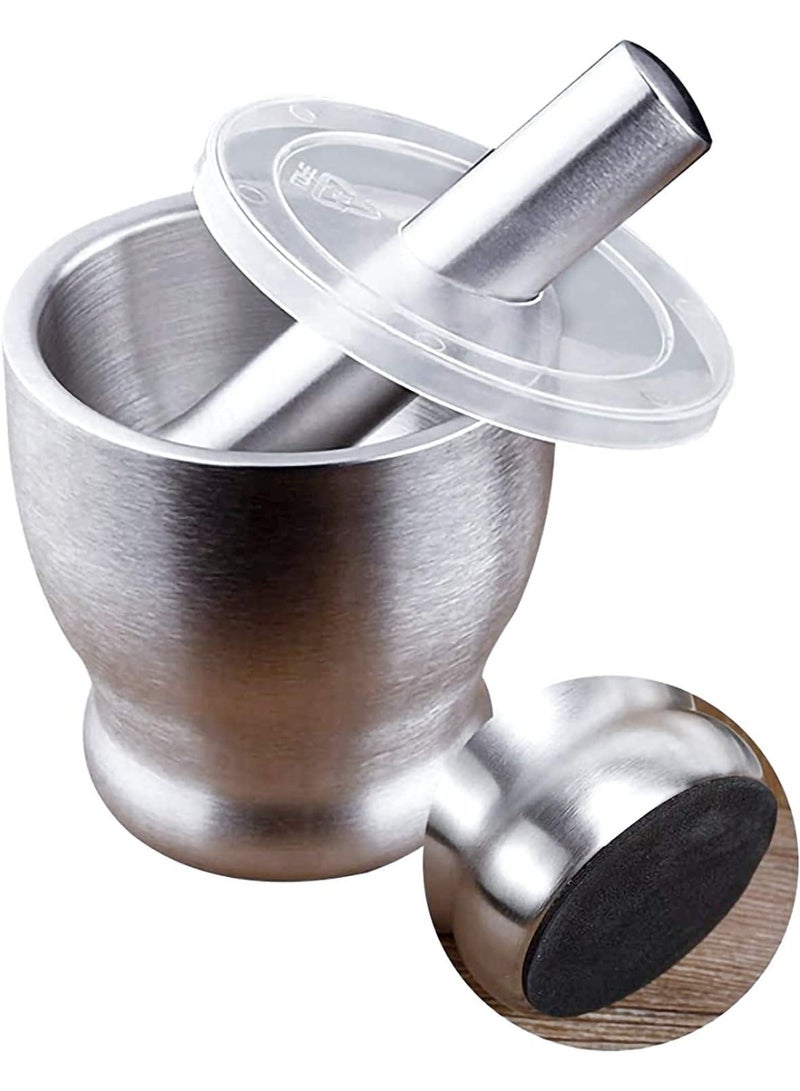 Mortar and Pestle Sets, Food Safe Mortar and Pestle for  Spices Herbs with Lid,18/8 Steel Crusher Bowl - Image 1