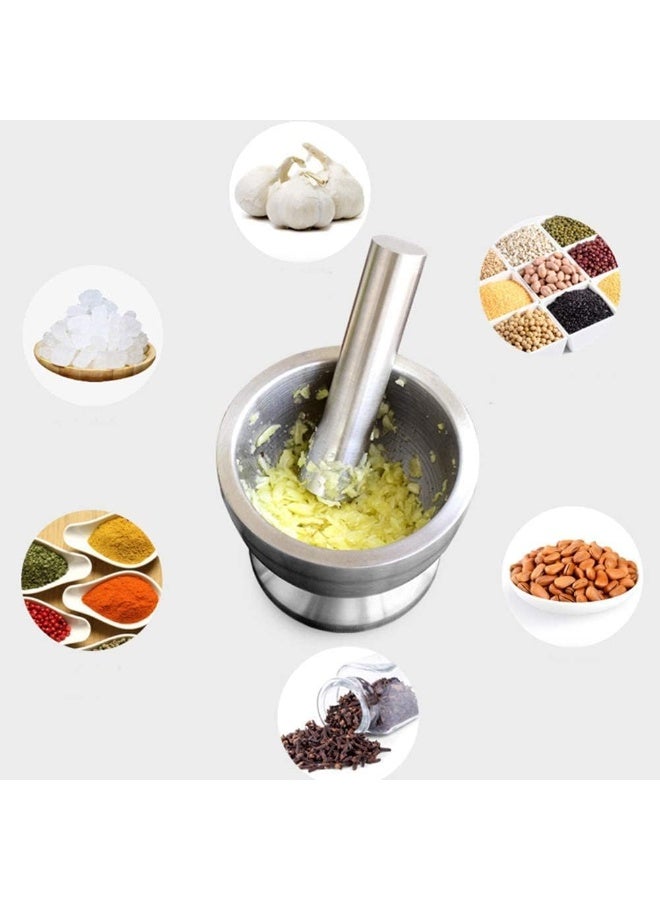 Mortar and Pestle Sets, Food Safe Mortar and Pestle for  Spices Herbs with Lid,18/8 Steel Crusher Bowl - Image 2